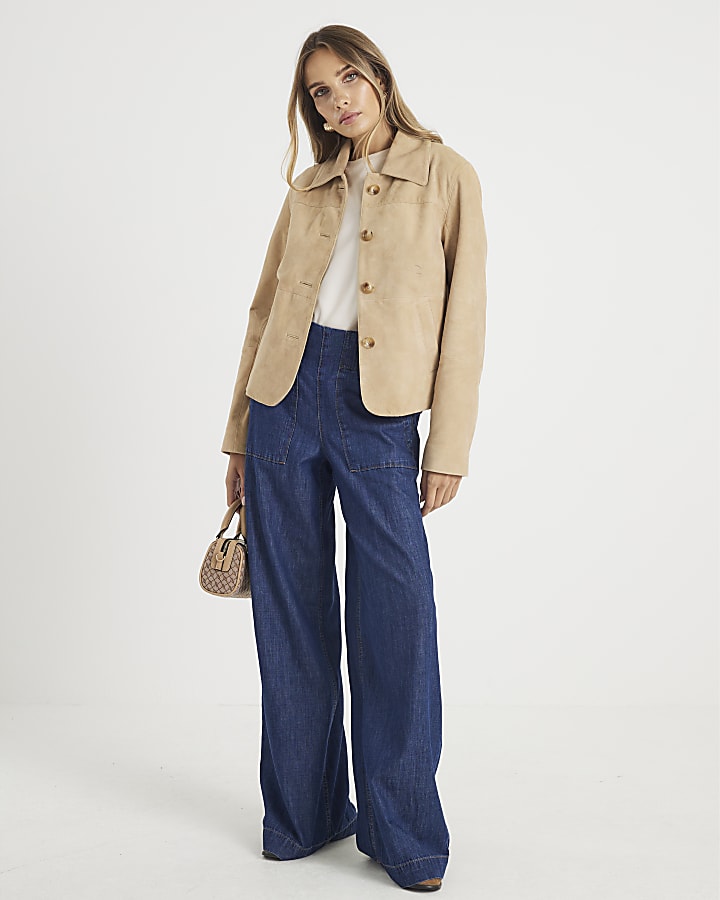 Blue Pull On Wide Leg Jeans
