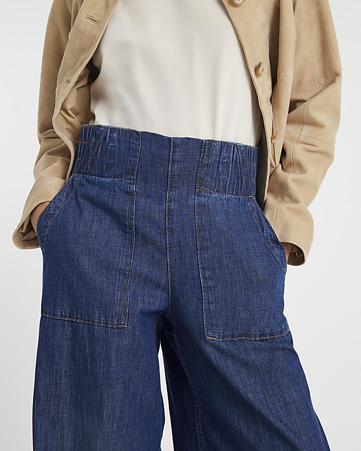 Blue Pull On Wide Leg Jeans
