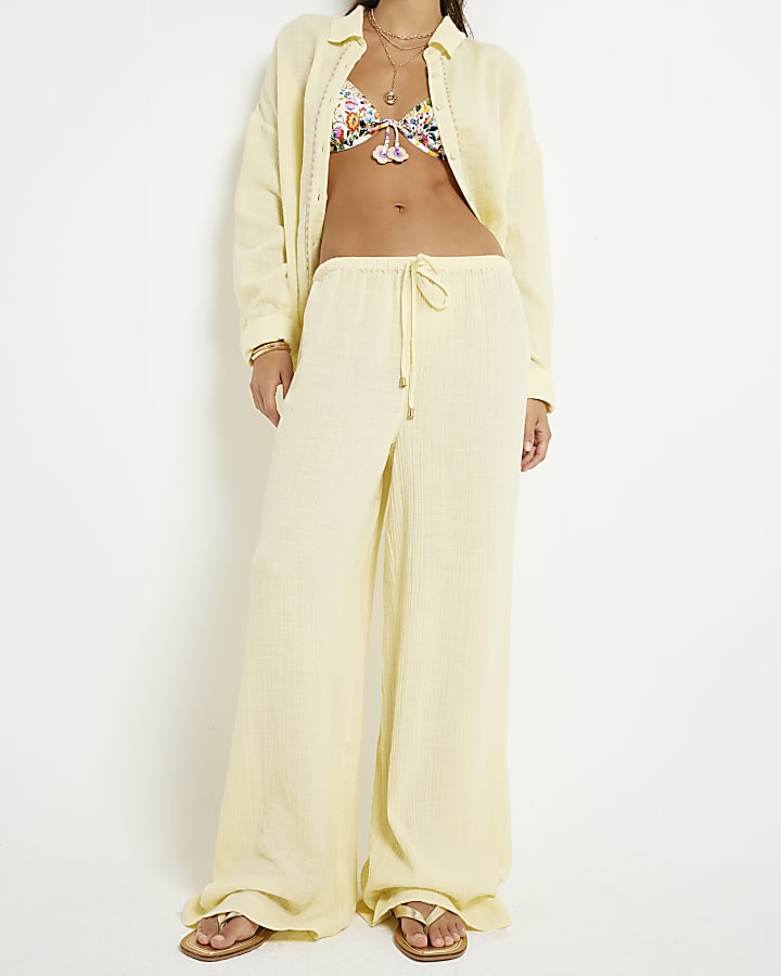 Yellow Embellished Beach Trousers