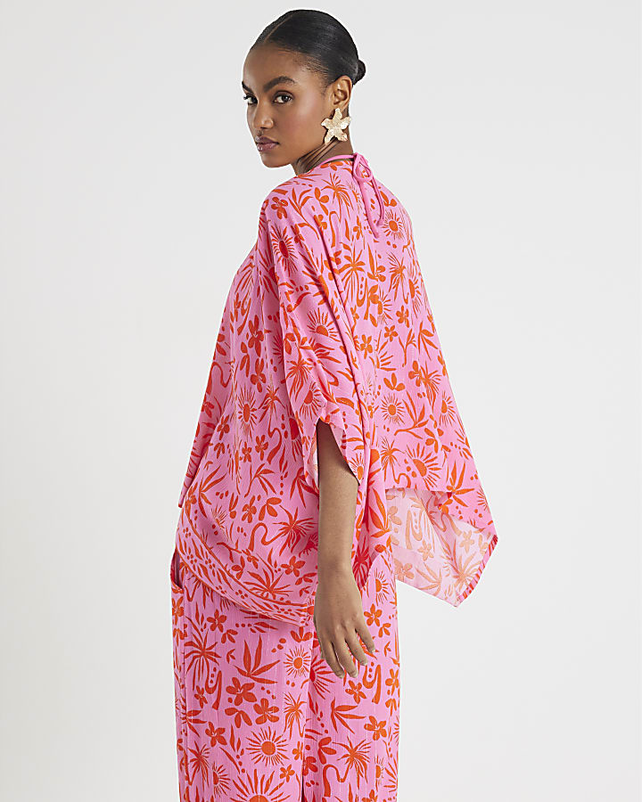 Pink Palm Tree Printed Blouse