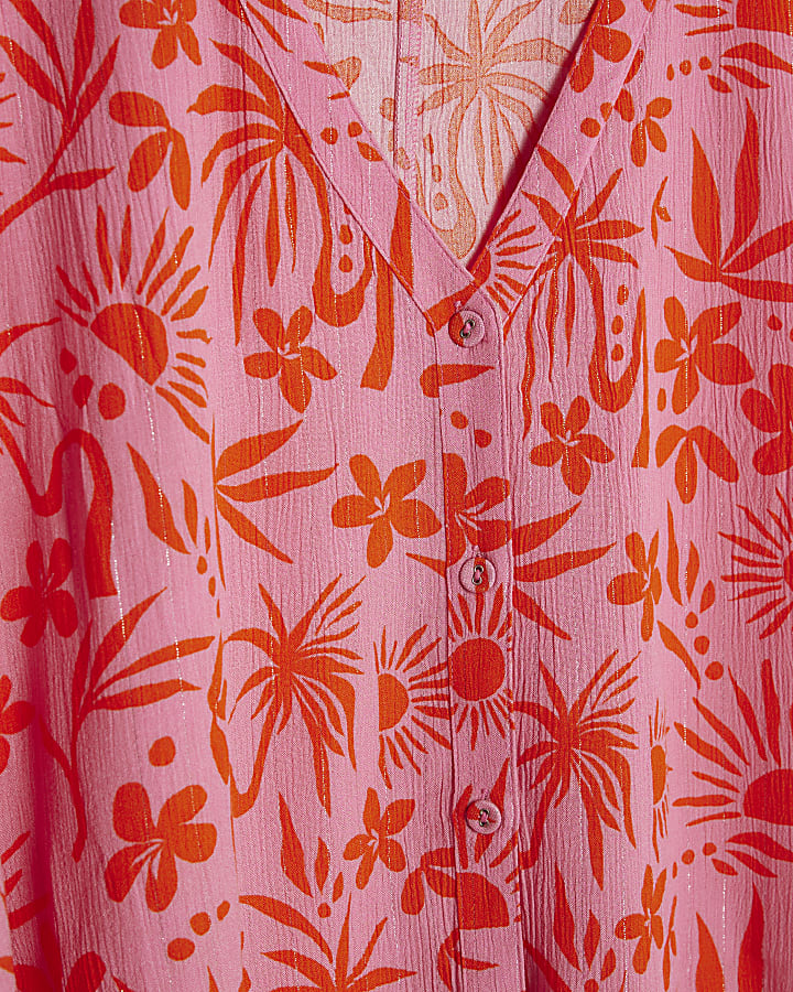 Pink Palm Tree Printed Blouse