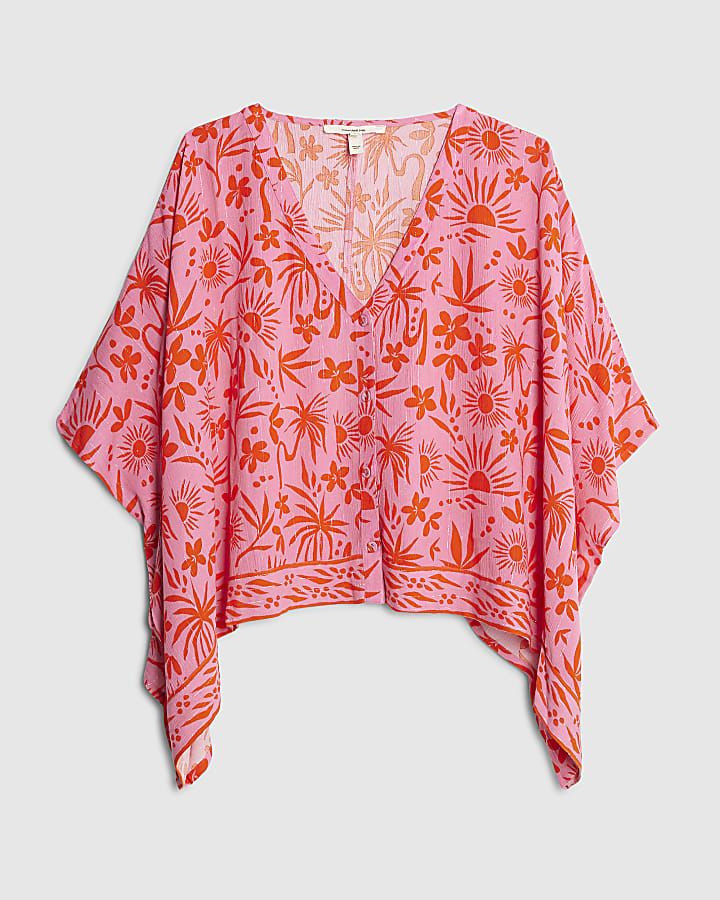 Pink Palm Tree Printed Blouse