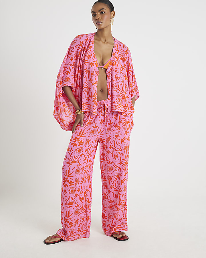 Pink Palm Tree Printed Blouse