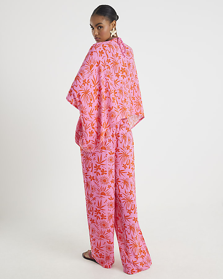 Pink Palm Printed Trousers