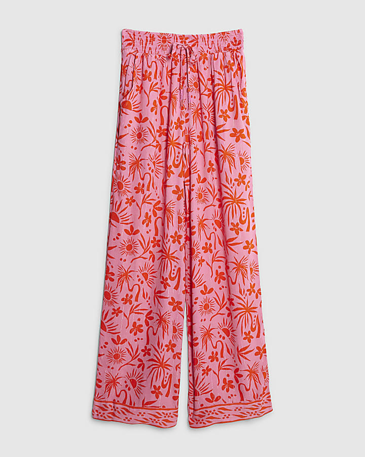 Pink Palm Printed Trousers
