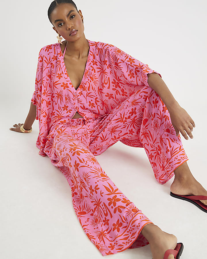 Pink Palm Printed Trousers