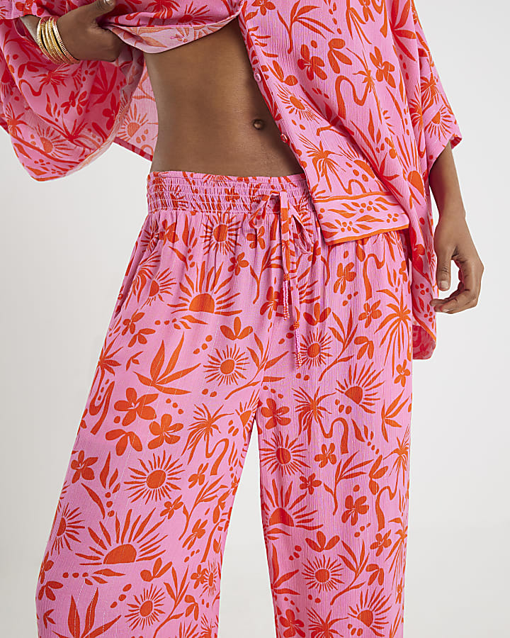 Pink Palm Printed Trousers