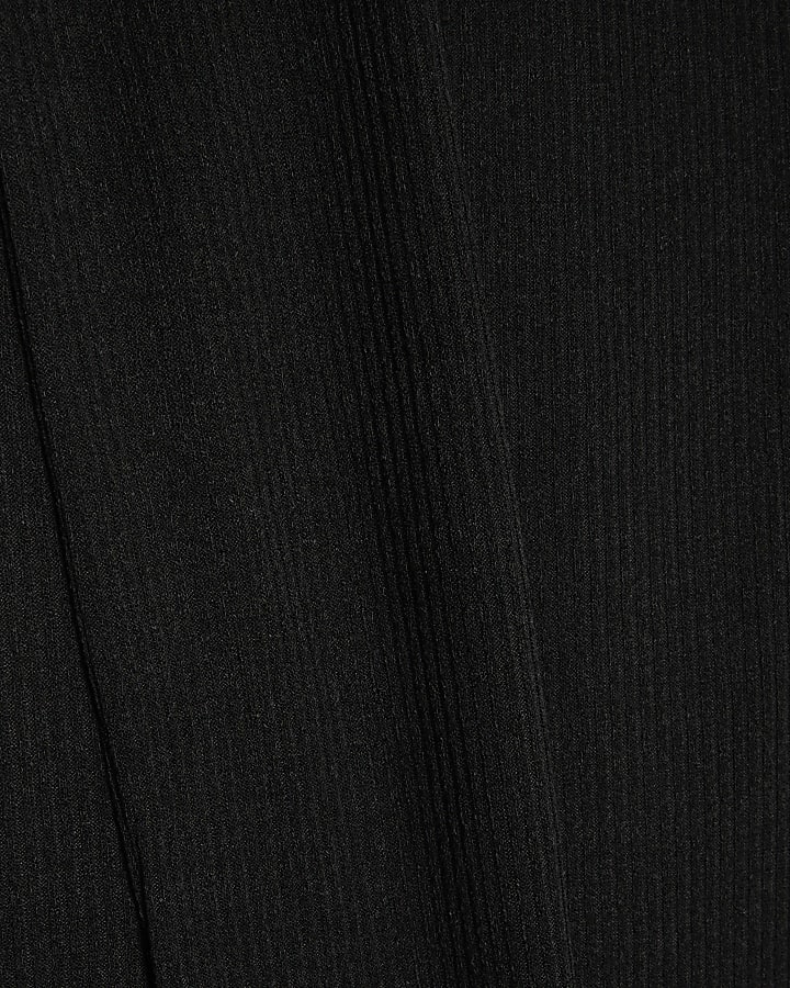 Black Long Sleeve Scarf Neck Ribbed Top