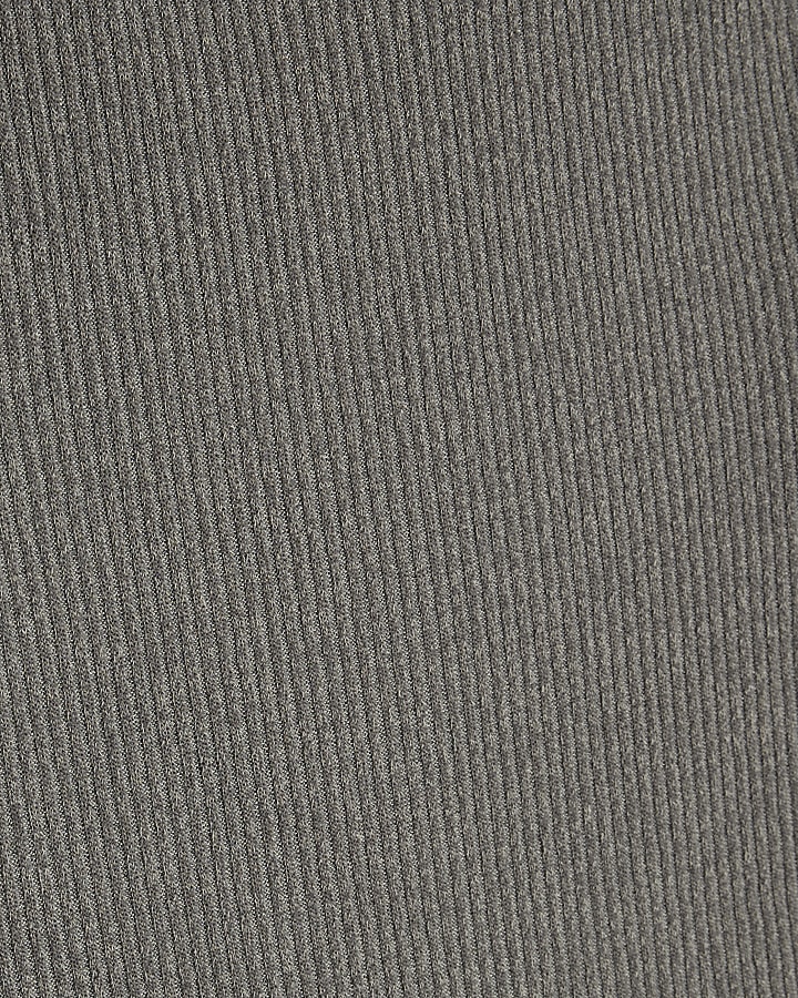 Grey Long Sleeve Scarf Neck Ribbed Top