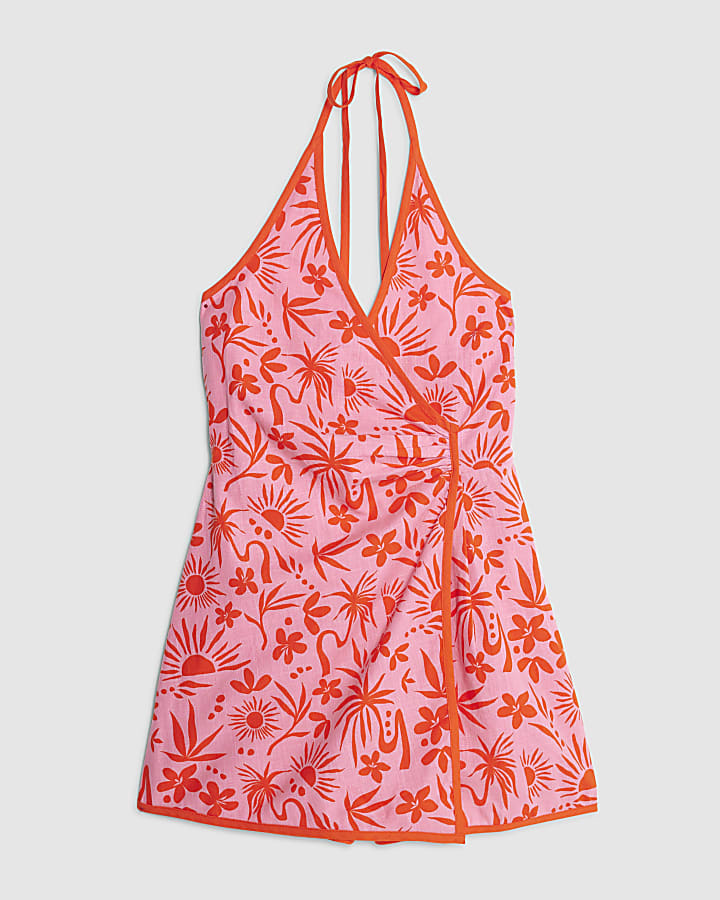 Pink Floral Print Sleeveless Playsuit