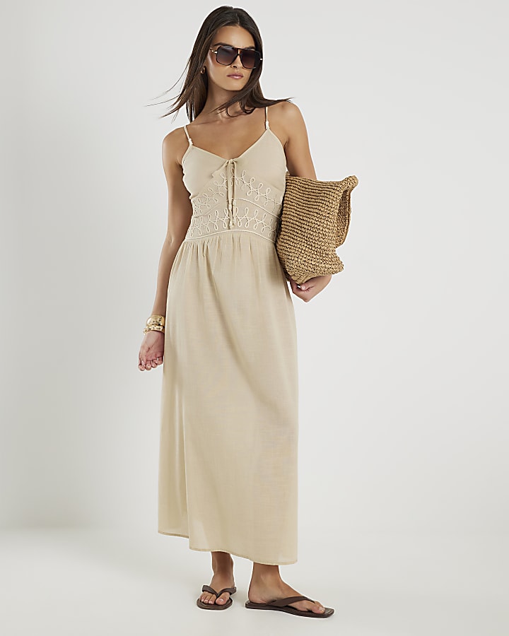 Beige Sleeveless Cornelli Maxi Beach Dress