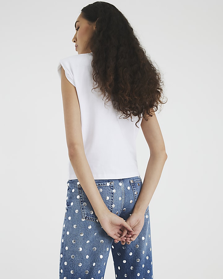 White Hotfix Shoulder Pad T-Shirt