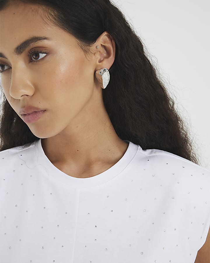 White Hotfix Shoulder Pad T-Shirt