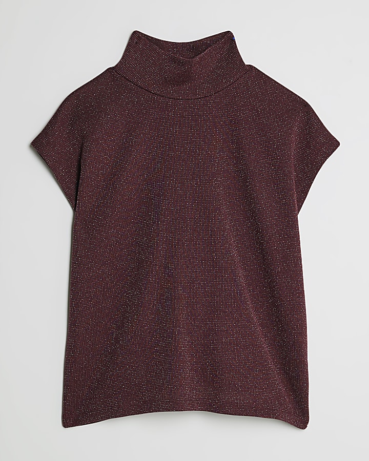 Red High Neck Lurex T-shirt