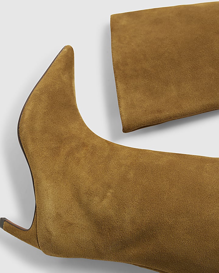 Brown Suede Straight High Leg Boots