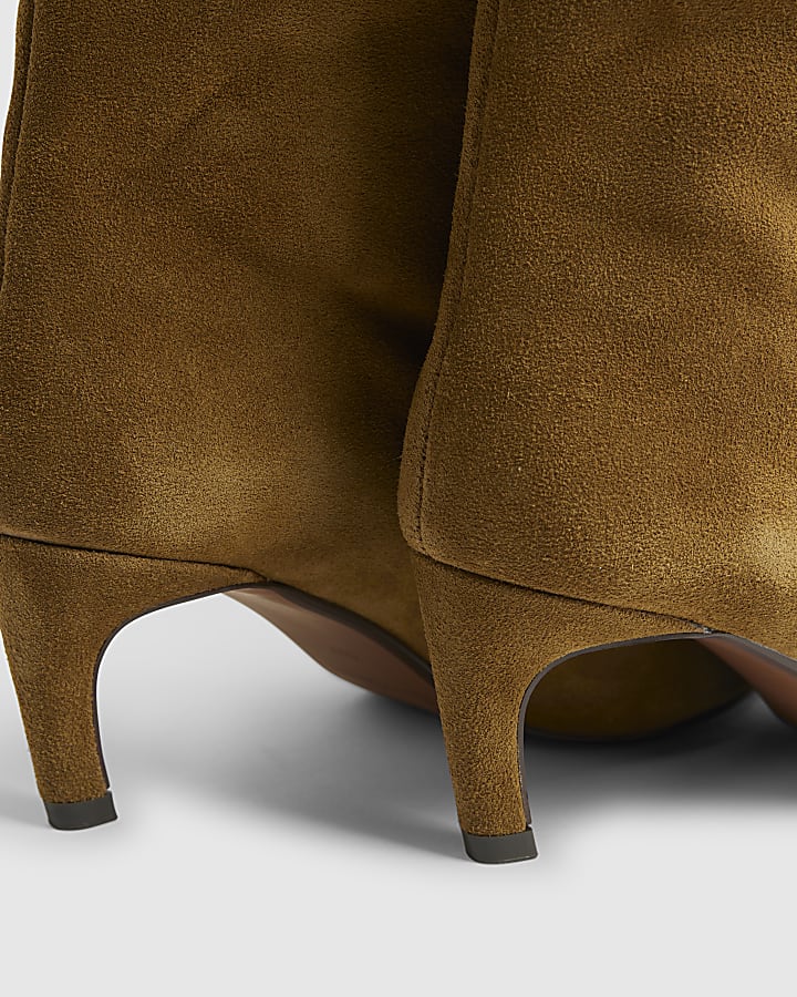 Brown Suede Straight High Leg Boots