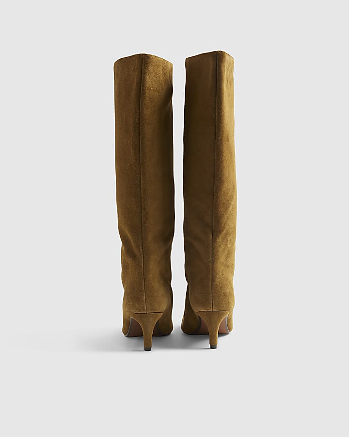 Brown Suede Straight High Leg Boots