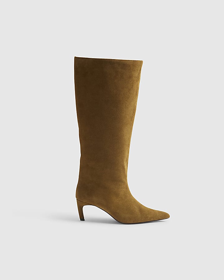 Brown Suede Straight High Leg Boots