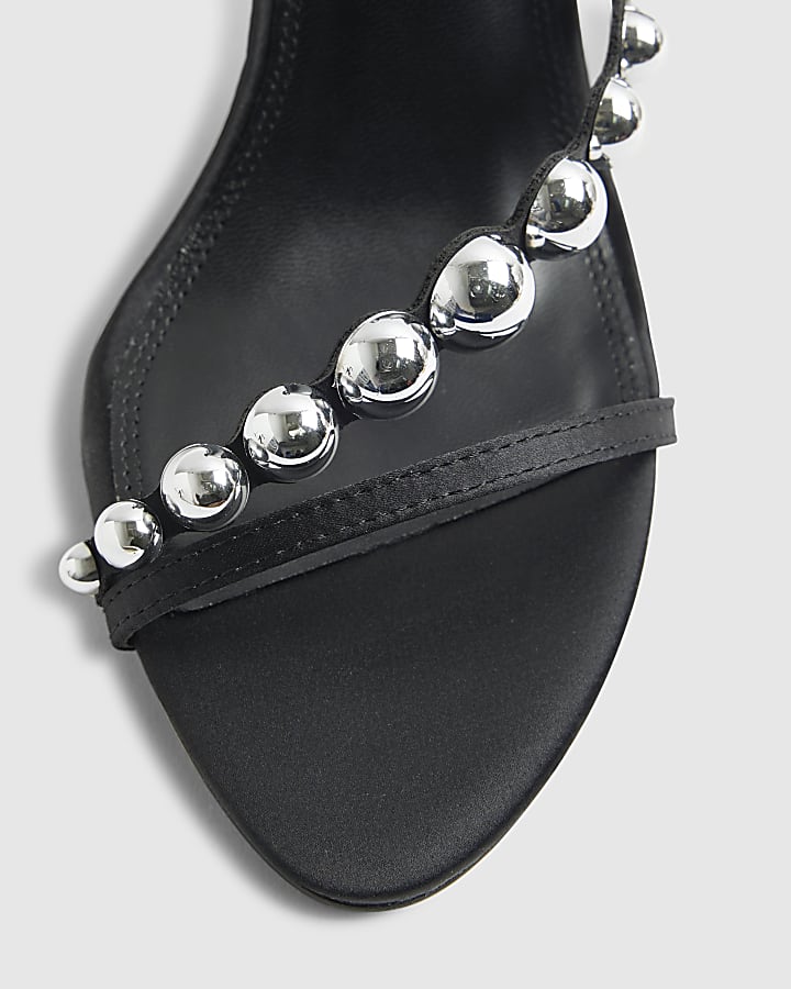 Black Asymmetric Stud Heeled Sandals