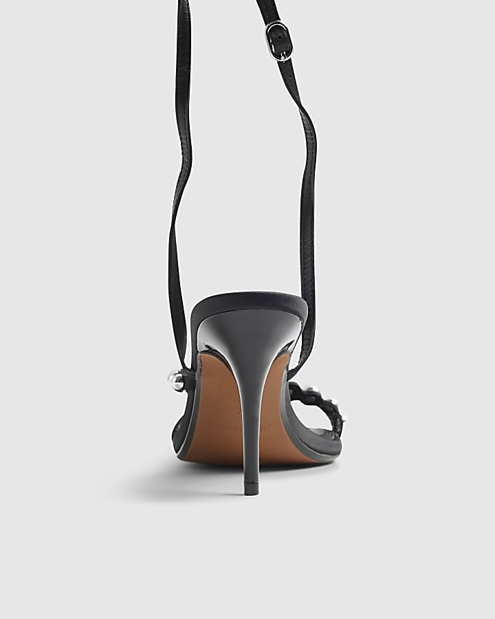 Black Asymmetric Stud Heeled Sandals