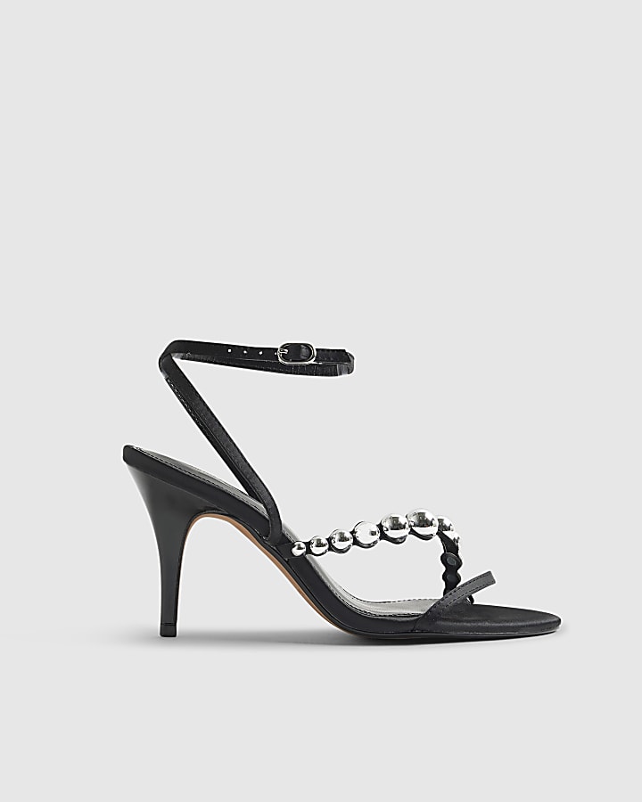 Black Asymmetric Stud Heeled Sandals