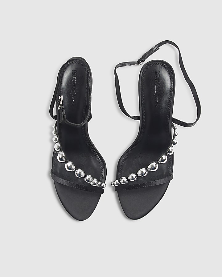 Black Asymmetric Stud Heeled Sandals