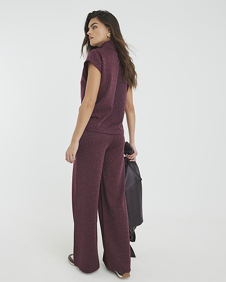 Red Lurex Wide Leg Trousers