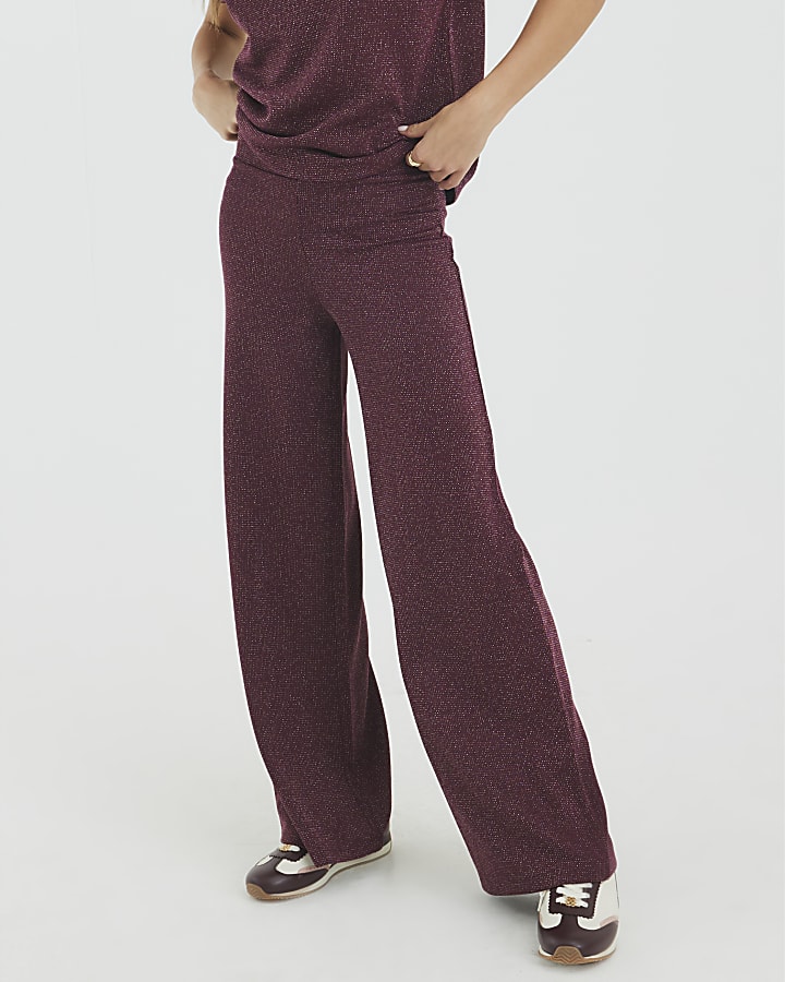 Red Lurex Wide Leg Trousers