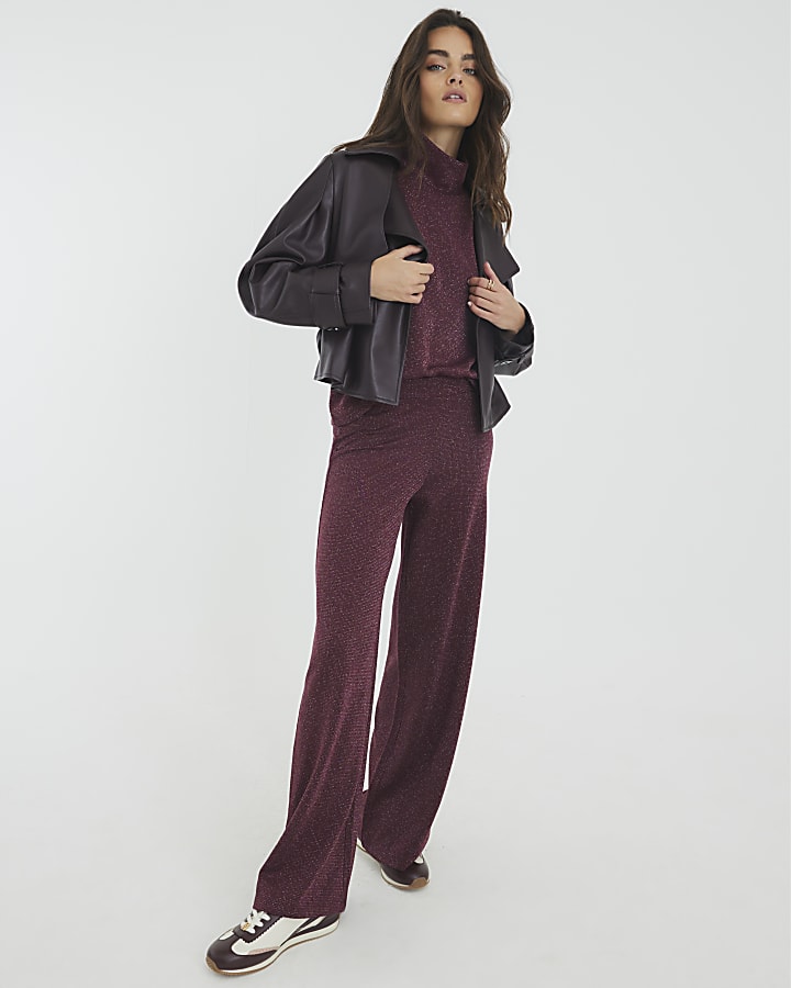 Red Lurex Wide Leg Trousers