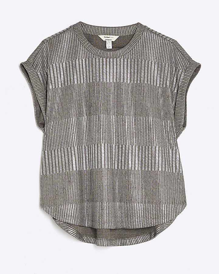 Silver Short Sleeve Metallic Top
