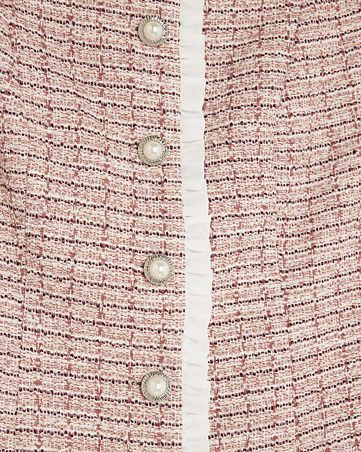 Pink Boucle Frill Trim Mini Dress