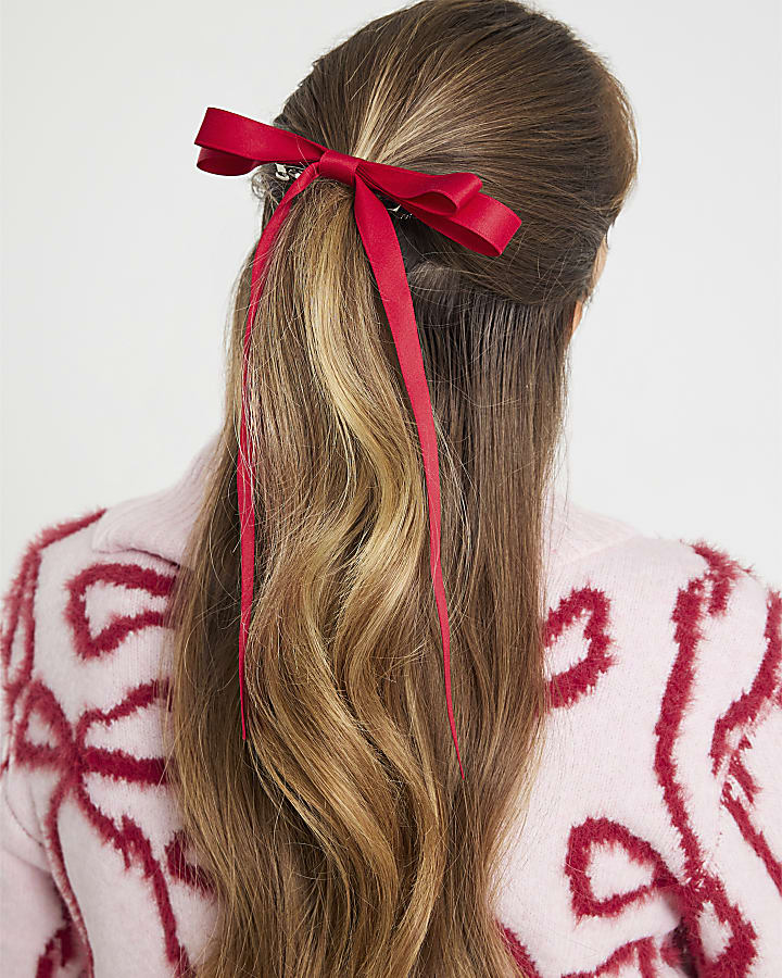 Red Bow Ribbon Hair Clip