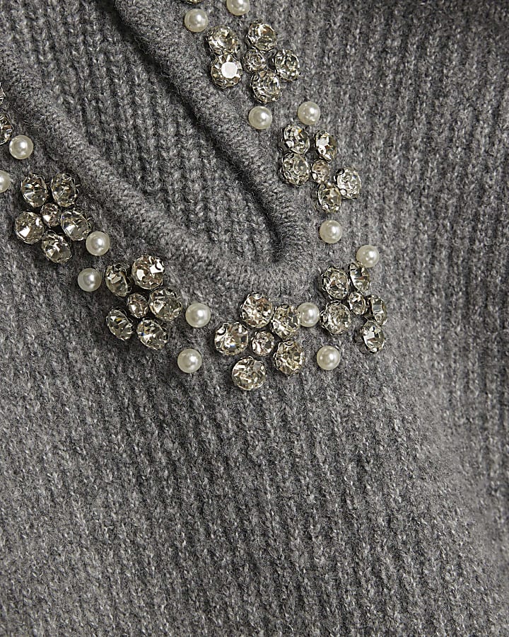 Grey Knitted Roll Neck Cut Out Jumper