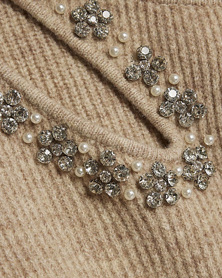 Brown Knitted Roll Neck Cut Out Jumper