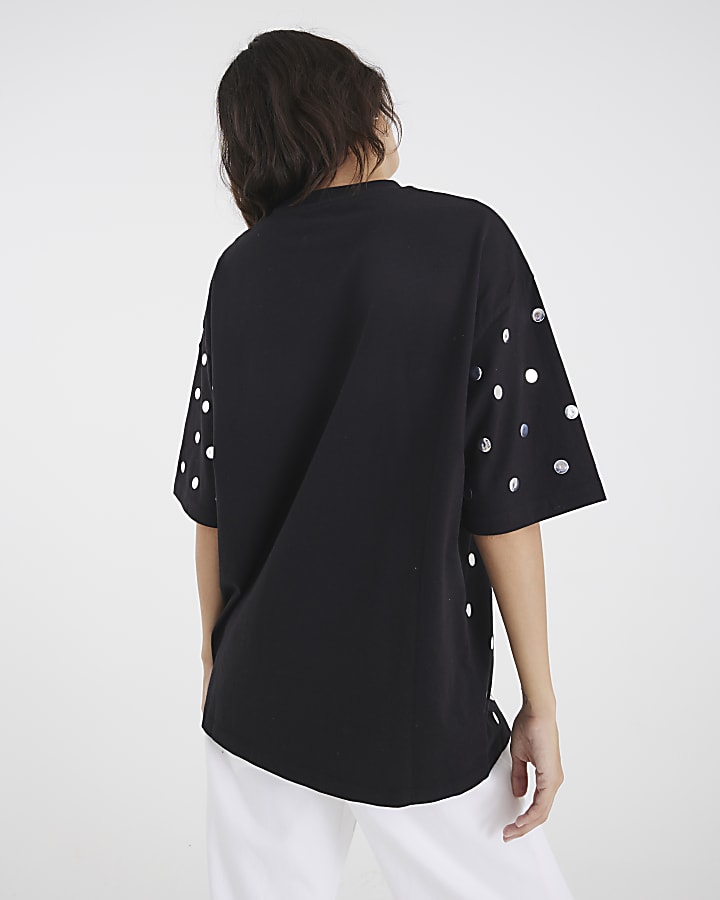 Black Short Sleeve Studded T-shirt