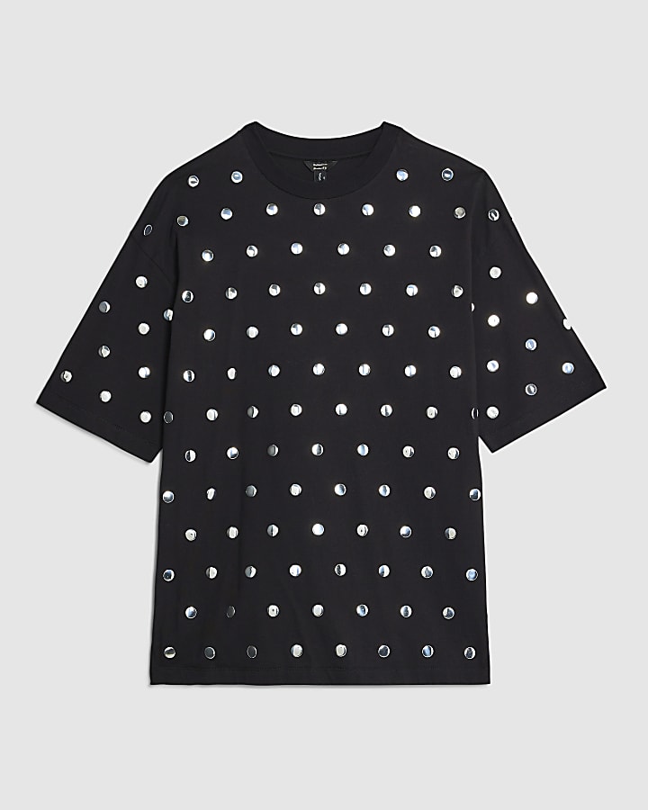 Black Short Sleeve Studded T-shirt
