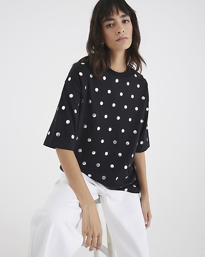 Black Short Sleeve Studded T-shirt