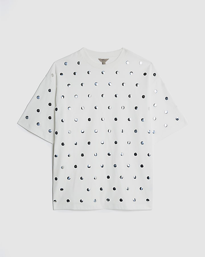 White Short Sleeve Studded T-shirt
