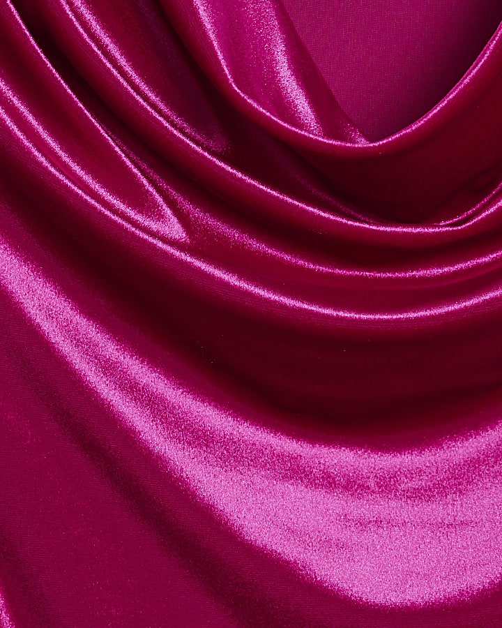 Pink Velvet Long Sleeve Cowl Neck Bodysuit