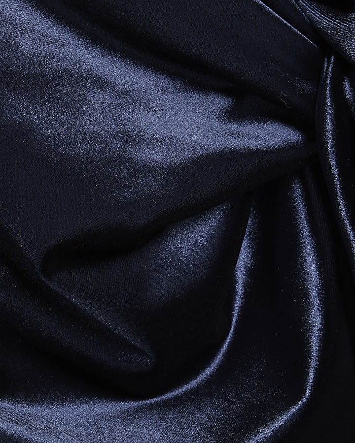 Navy Velvet Short Sleeve Tie Side Top