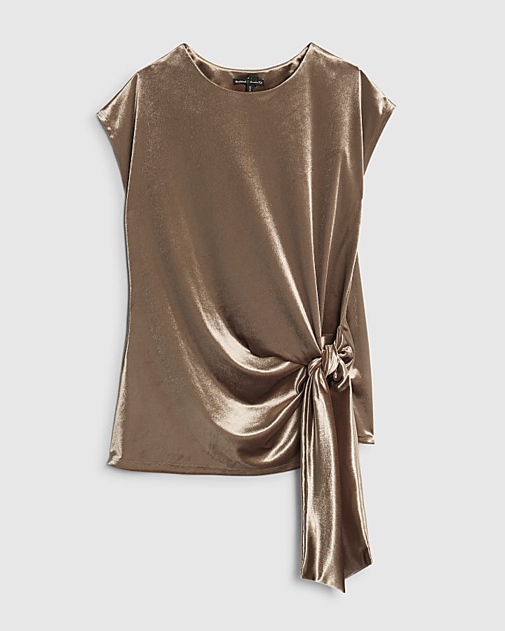 Brown Velvet Tie Side Top