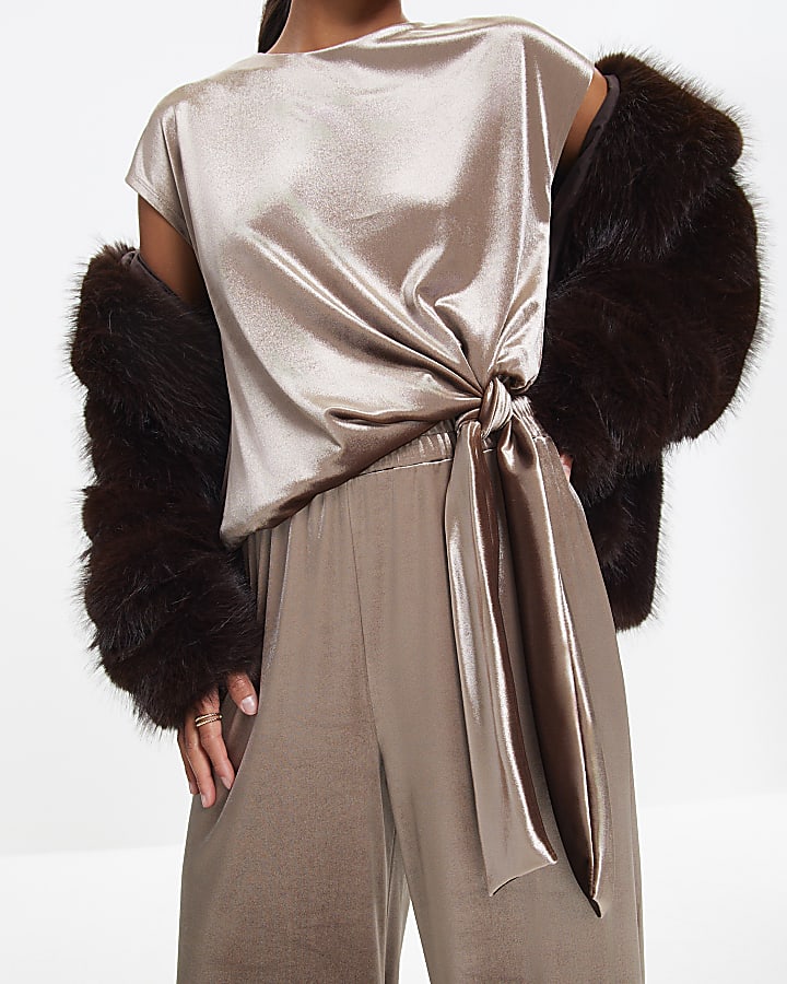 Brown Velvet Tie Side Top