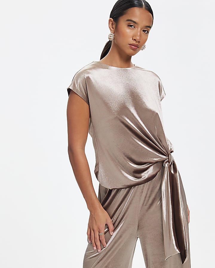 Brown Velvet Tie Side Top
