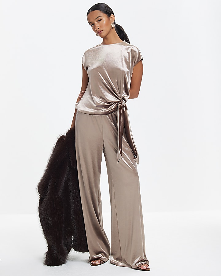 Brown Velvet Tie Side Top