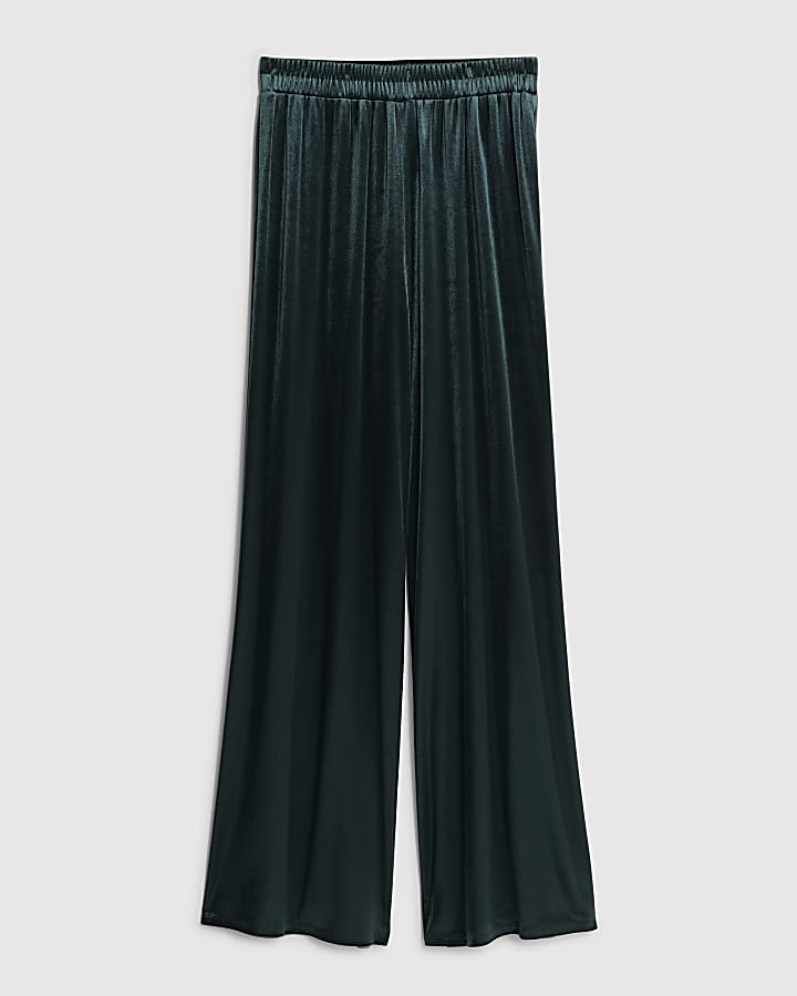 Green Velvet Wide Leg Joggers
