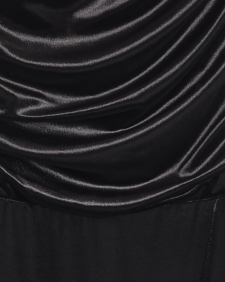 Black Velvet Sleeveless Drape Midi Dress