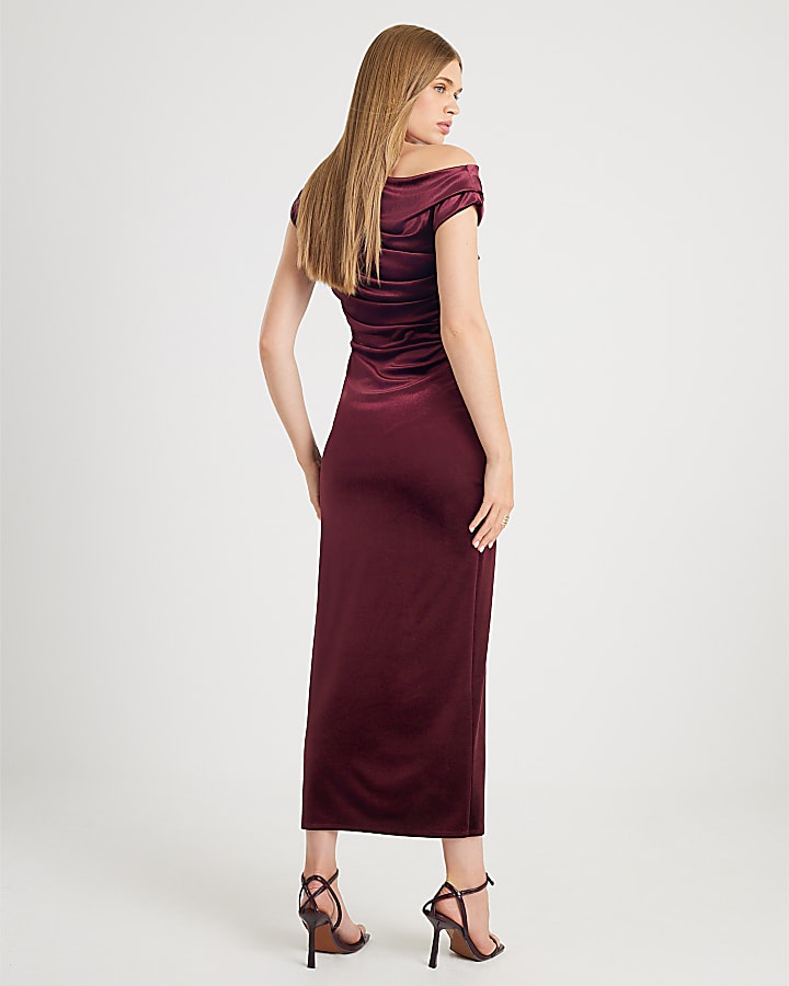 Purple Velvet Drape Midi Dress