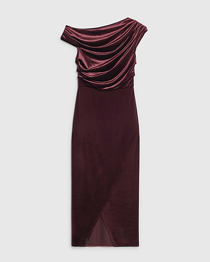 Purple Velvet Drape Midi Dress