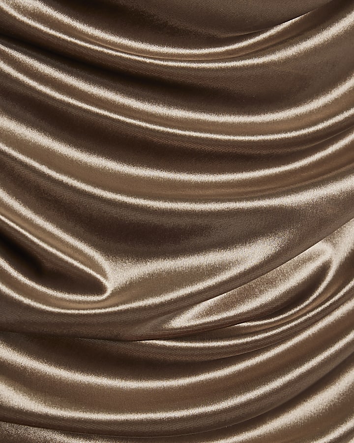 Brown Velvet Sleeveless Drape Midi Dress