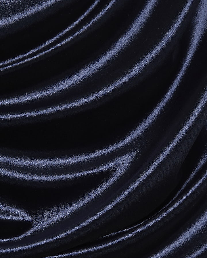Navy Velvet Sleeveless Drape Midi Dress